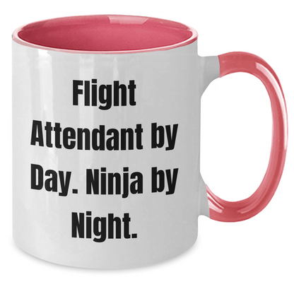 Flight Attendant By Day. Ninja By Night. Funny Two Tone Coffee Mug Gifts for Mom's Day, Gifts from Family, Perfect for Flight Attendant Enthusiasts, Funny Mother's Day Unique Gifts - Victory Thru Vision 