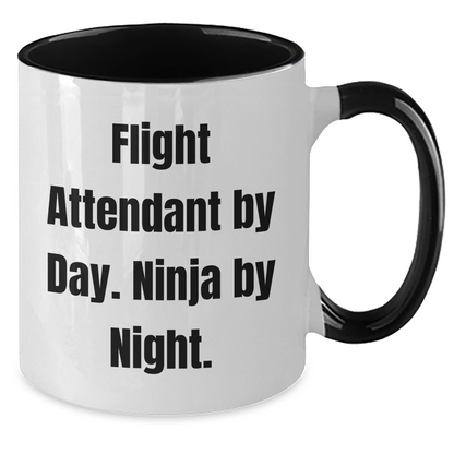 Flight Attendant By Day. Ninja By Night. Funny Two Tone Coffee Mug Gifts for Mom's Day, Gifts from Family, Perfect for Flight Attendant Enthusiasts, Funny Mother's Day Unique Gifts - Victory Thru Vision 