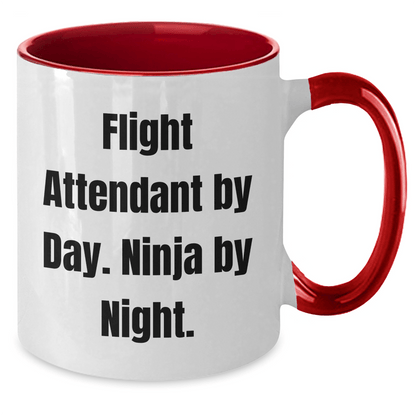 Flight Attendant By Day. Ninja By Night. Funny Two Tone Coffee Mug Gifts for Mom's Day, Gifts from Family, Perfect for Flight Attendant Enthusiasts, Funny Mother's Day Unique Gifts - Victory Thru Vision 