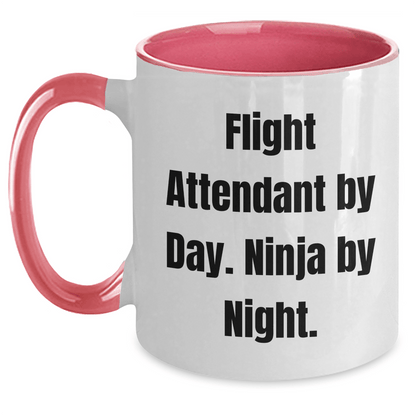 Flight Attendant By Day. Ninja By Night. Funny Two Tone Coffee Mug Gifts for Mom's Day, Gifts from Family, Perfect for Flight Attendant Enthusiasts, Funny Mother's Day Unique Gifts - Victory Thru Vision 