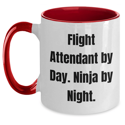 Flight Attendant By Day. Ninja By Night. Funny Two Tone Coffee Mug Gifts for Mom's Day, Gifts from Family, Perfect for Flight Attendant Enthusiasts, Funny Mother's Day Unique Gifts - Victory Thru Vision 
