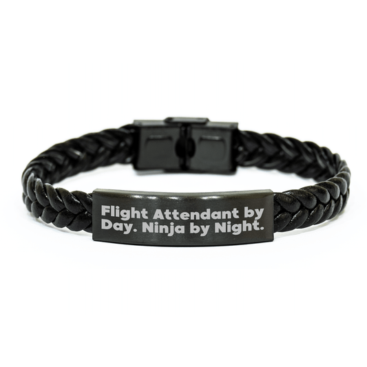Flight Attendant Gifts from Friends - Inspirational Interlaced Leather Bracelet for Flight Attendant By Day. Ninja By Night. Mothers Day Unique Gifts - Victory Thru Vision 