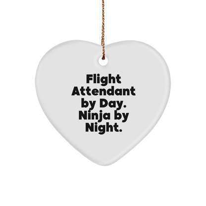 Flight Attendant Gifts from Men, Funny Heart Ornament for Flight Attendants, 'Flight Attendant By Day. Ninja By Night.' Christmas Unique Gift for Women, Coworkers, and Friends - Victory Thru Vision 