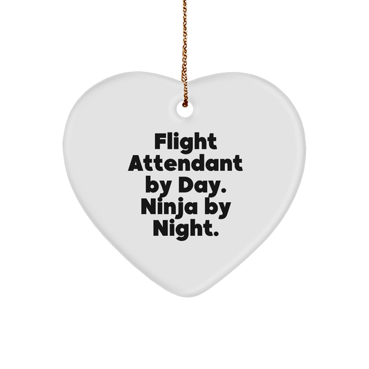 Flight Attendant Gifts from Men, Funny Heart Ornament for Flight Attendants, 'Flight Attendant By Day. Ninja By Night.' Christmas Unique Gift for Women, Coworkers, and Friends - Victory Thru Vision 