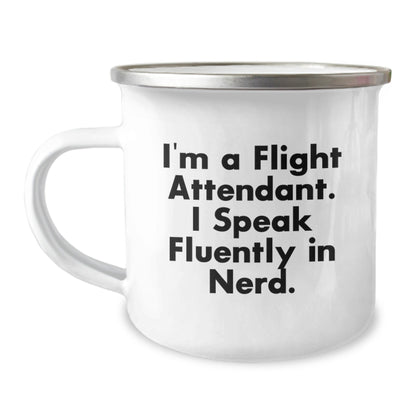 Flight Attendant Gifts, Funny Camping Mug for Birthday, 'I'm A Flight Attendant. I Speak Fluently In genius.', Gifts from Men, Family, or Coworkers, Gifts for Flight Attendant, Men, or Women - Victory Thru Vision