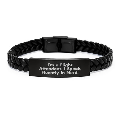 Flight Attendant Gifts, Funny Quote Interlaced Leather Bracelet, Gifts from Friends or Family for Flight Attendant's Birthday, Inspiring genius Humor - Victory Thru Vision