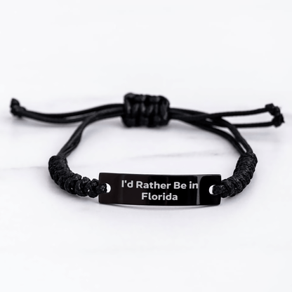 Florida Rope Bracelet, 'I'd Rather Be In Florida' Funny Quote, Adjustable Rope Gift for Men, Women, Friends, Coworkers, Family - Unique Graduation Gifts - Victory Thru Vision 