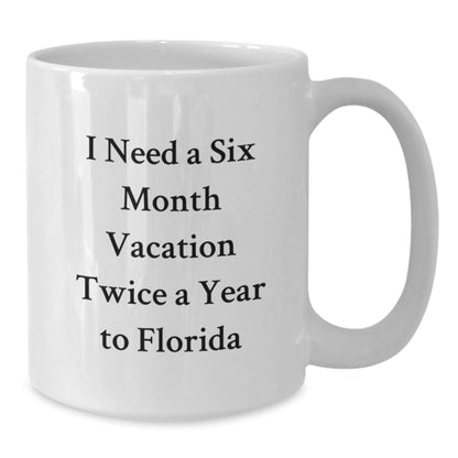 Florida White Coffee Mug I Need A Six Month Vacation Twice A Year To Florida Inspirational Graduation Gifts for Friends from Florida - Victory Thru Vision