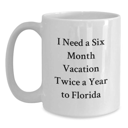 Florida White Coffee Mug I Need A Six Month Vacation Twice A Year To Florida Inspirational Graduation Gifts for Friends from Florida - Victory Thru Vision