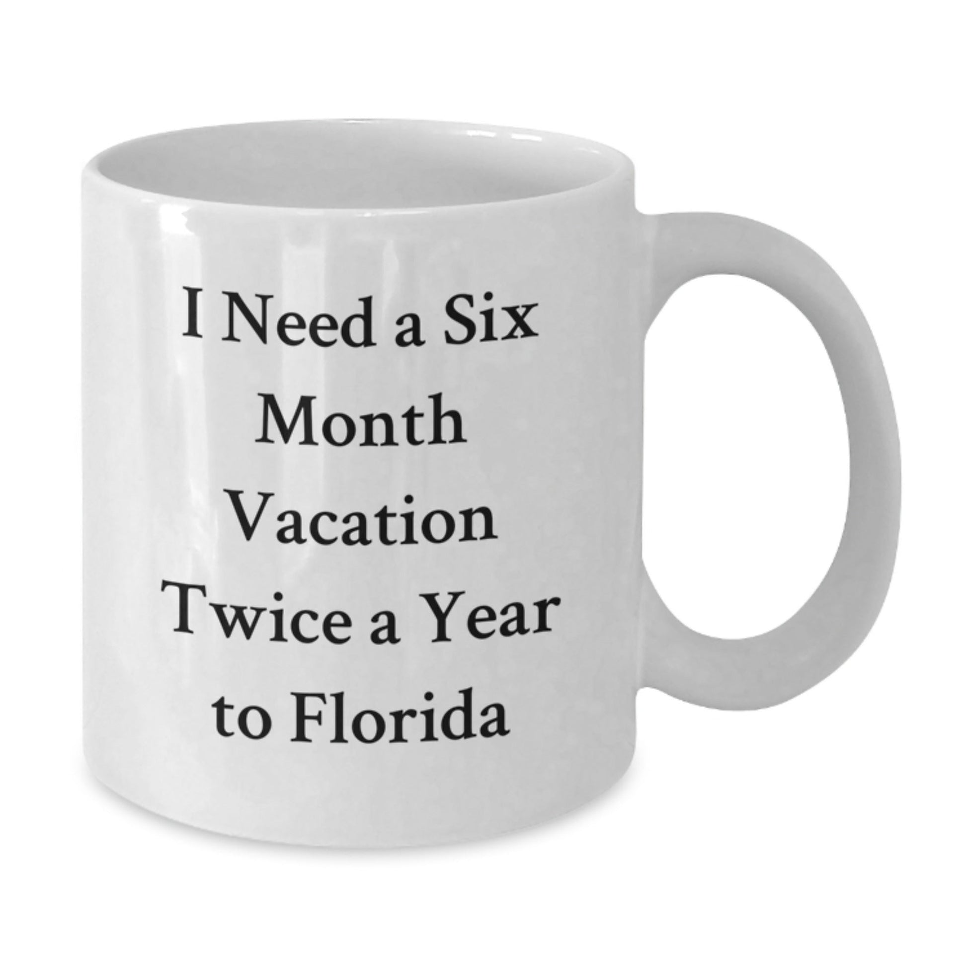 Florida White Coffee Mug I Need A Six Month Vacation Twice A Year To Florida Inspirational Graduation Gifts for Friends from Florida - Victory Thru Vision