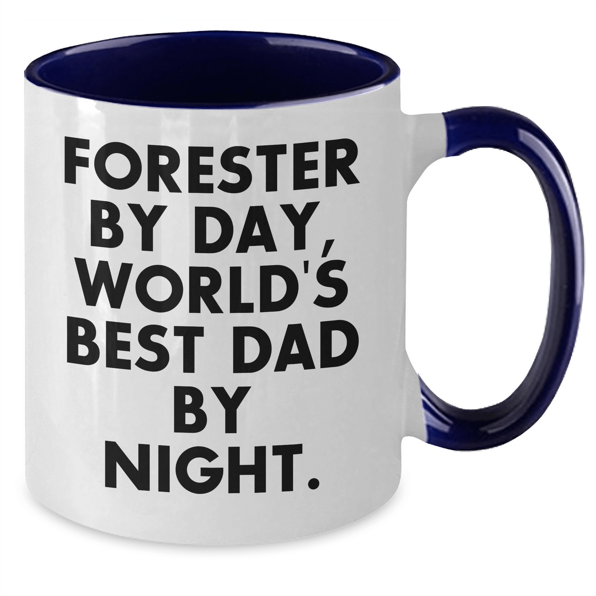 Forester Gifts from Men - Funny Two Tone Coffee Mug for Forester by Day, World's Best Dad by Night - Father's Day Unique Gifts - Victory Thru Vision 