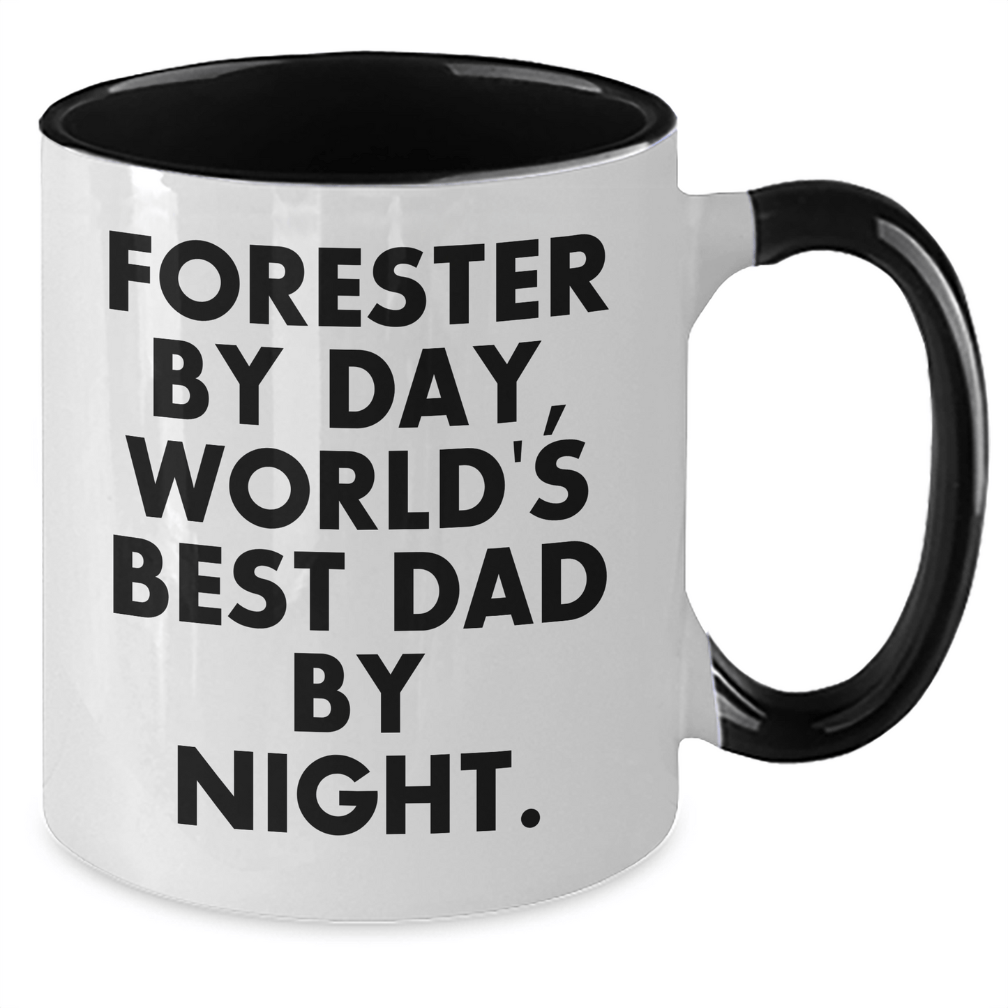 Forester Gifts from Men - Funny Two Tone Coffee Mug for Forester by Day, World's Best Dad by Night - Father's Day Unique Gifts - Victory Thru Vision 