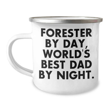 Forester Gifts - Funny Camping Mug, Forester By Day, World's Best Dad By Night. Gifts from Family, Perfect for Father's Day - Victory Thru Vision 