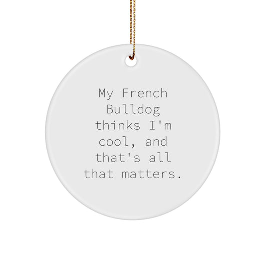 French Bulldog Lover Gifts from Friends, 'My French Bulldog Thinks I'm Cool' Circle Ornament, Unique Christmas Unique Gifts for Men, Women, Family - Victory Thru Vision