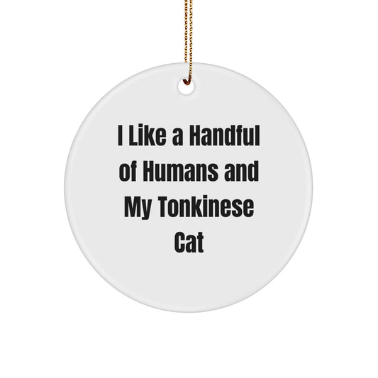 Fun Tonkinese Cat Lovers Gifts, I Like A Handful Of Humans And My Tonkinese Cat, Circle Ornament for Christmas - Victory Thru Vision