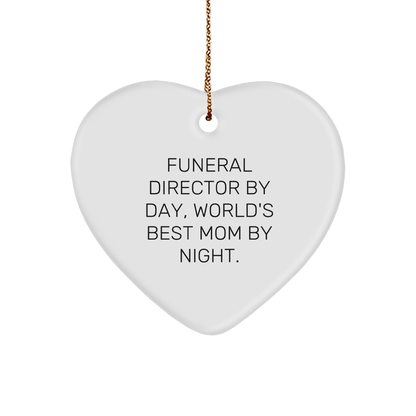 Funeral Director Gifts from Friends, Family - Heart Ornament, 'Funeral Director By Day, World's Best Mom By Night.' Quote, Christmas Unique Gifts - Victory Thru Vision 