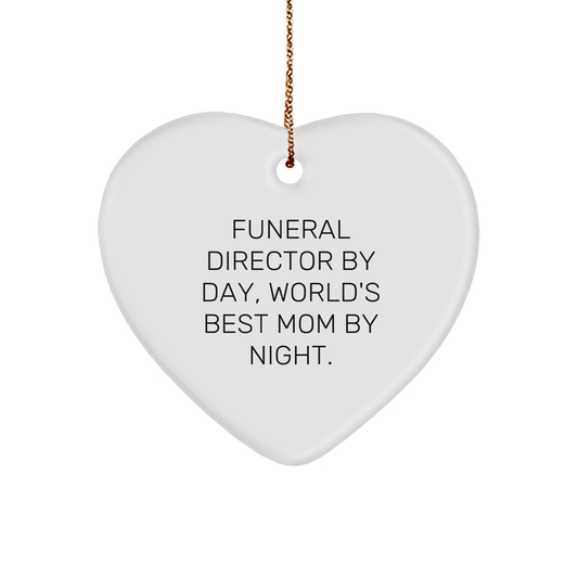Funeral Director Gifts from Friends, Family - Heart Ornament, 'Funeral Director By Day, World's Best Mom By Night.' Quote, Christmas Unique Gifts - Victory Thru Vision 