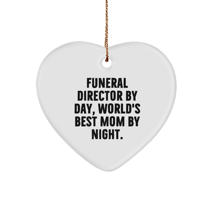 Funeral Director Gifts from Men - 'By Day, World's Best Mom By Night.' Heart Ornament for Christmas, Gifts for Funeral Director - Victory Thru Vision 