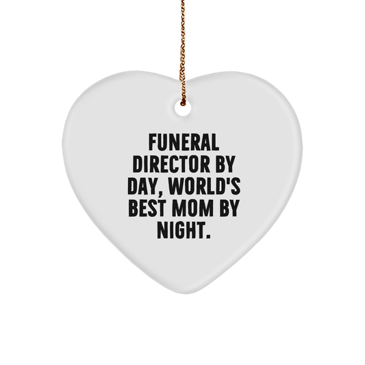 Funeral Director Gifts from Men - 'By Day, World's Best Mom By Night.' Heart Ornament for Christmas, Gifts for Funeral Director - Victory Thru Vision 