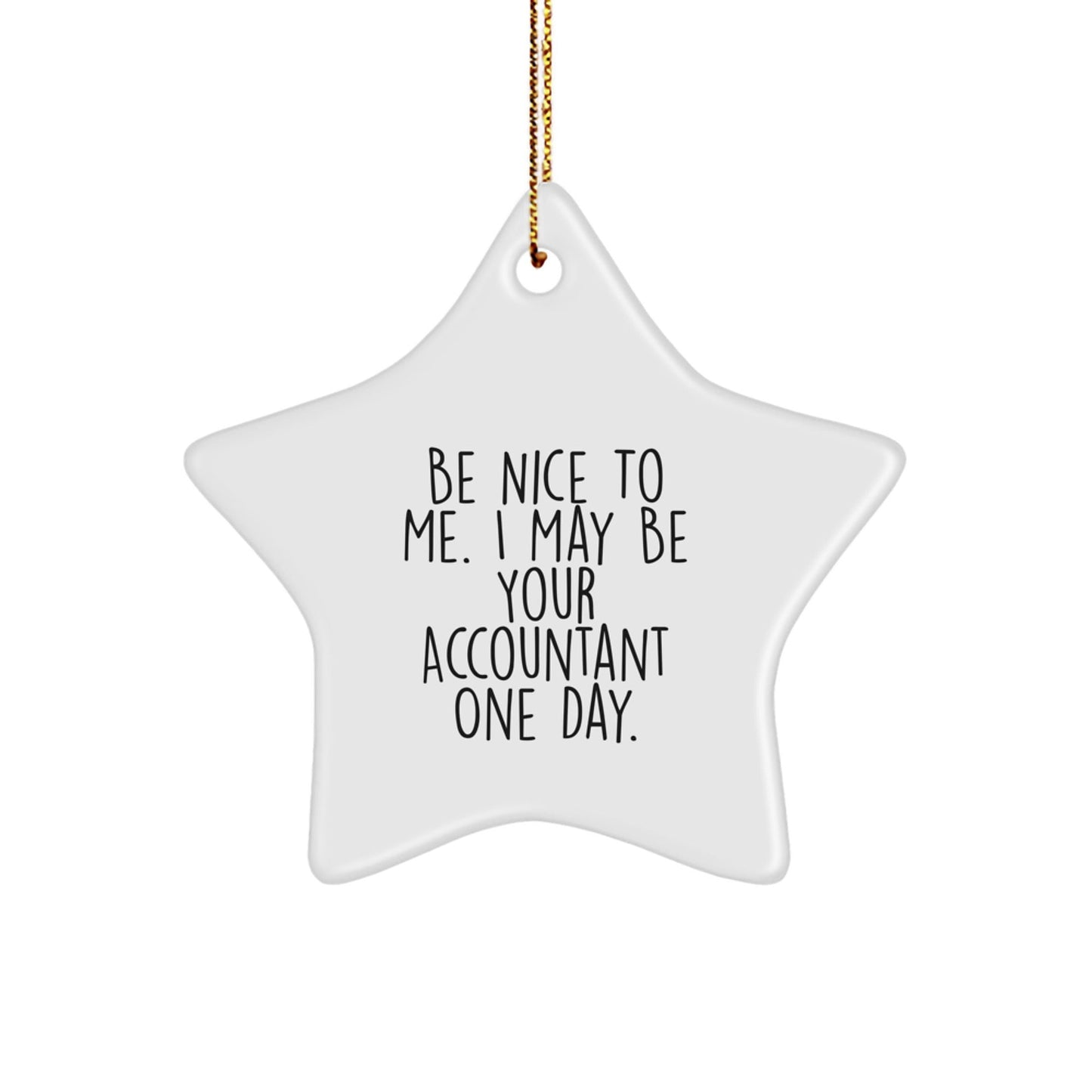 Funny Accountant Gifts - Be Nice To Me. I May Be Your Accountant One Day. Star Ornament from Friends to Family - Victory Thru Vision