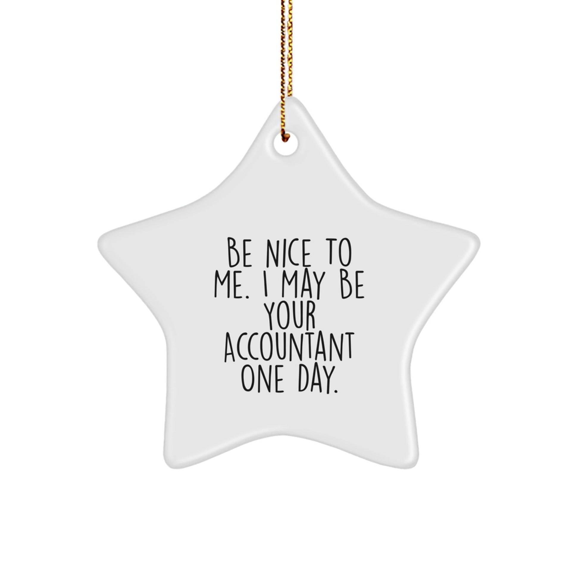 Funny Accountant Gifts - Be Nice To Me. I May Be Your Accountant One Day. Star Ornament from Friends to Family - Victory Thru Vision