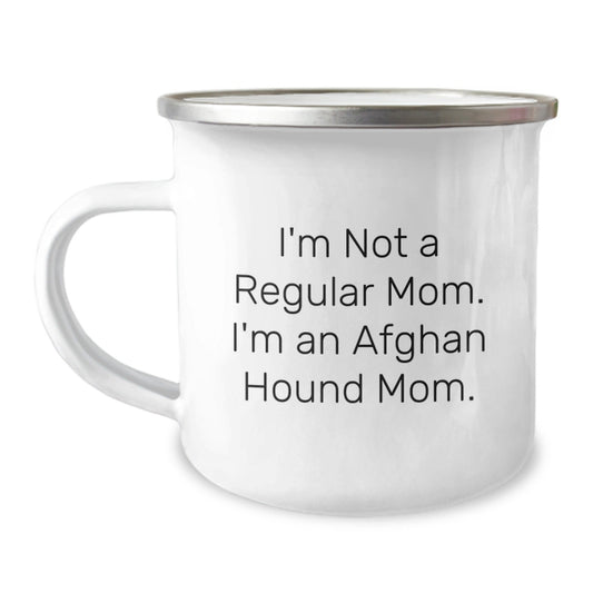 Funny Afghan Hound Dog Mom Gifts from Family - Birthday Unique Presents for Her - 'I'm Not A Regular Mom. I'm An Afghan Hound Mom.' Enamel Camping Mug - Victory Thru Vision