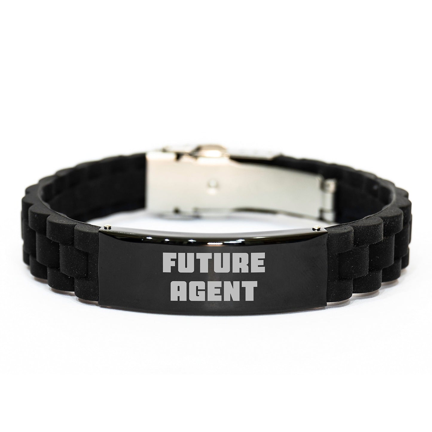 Funny Agent Gifts for Future Agents - Glide lock Clasp Black Stainless Steel Silicone Adjustable Graduation Gift from Friends, Family, Coworkers, or Men, Women - Victory Thru Vision