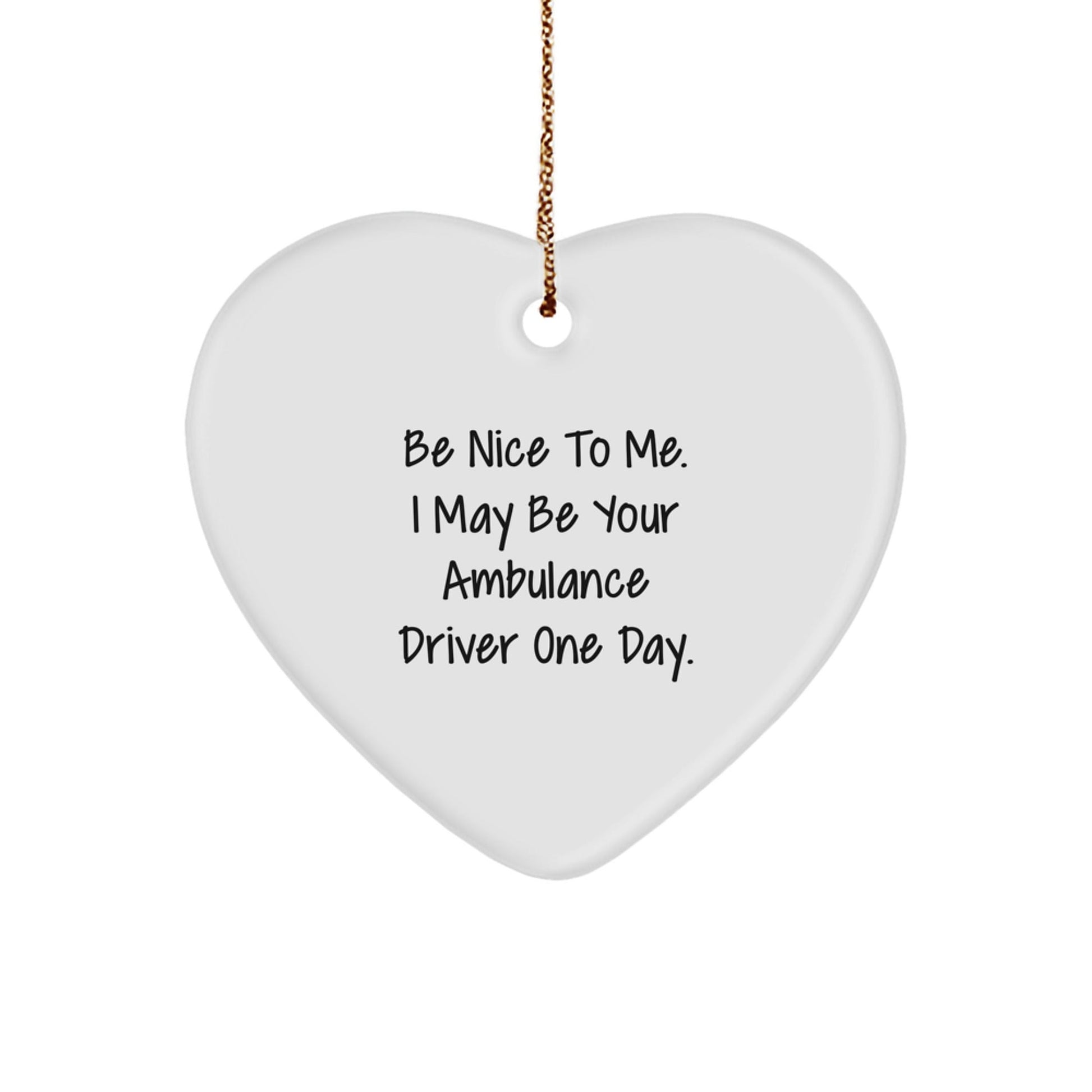 Funny Ambulance Driver Gifts - Be Nice To Me. I May Be Your Ambulance Driver One Day. Heart Ornament for Christmas, Gifts from Friends to Ambulance Driver, Gifts for Ambulance Driver - Victory Thru Vision