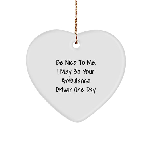 Funny Ambulance Driver Gifts - Be Nice To Me. I May Be Your Ambulance Driver One Day. Heart Ornament for Christmas, Gifts from Friends to Ambulance Driver, Gifts for Ambulance Driver - Victory Thru Vision