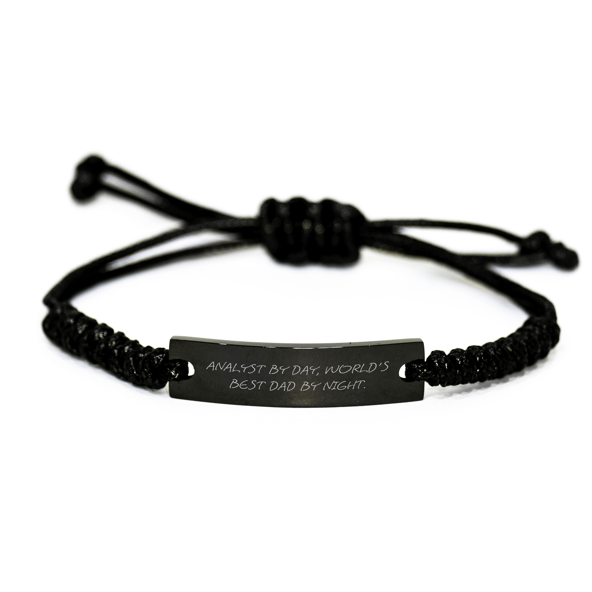 Funny Analyst Gifts by Day, World's Best Dad By Night Graduation Rope Bracelte for Men, Adjustable from 3.34 to 9.84 inches, Black Stainless Steel with Interlaced Rope, Gifts from Dad to Analyst - Victory Thru Vision