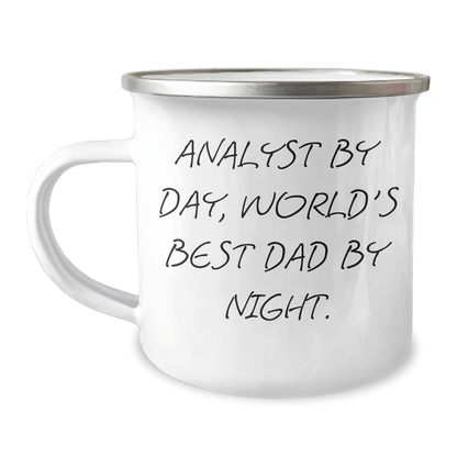 Funny Analyst Gifts for Men, Camping Mug for Graduation, 'Analyst By Day, World's Best Dad By Night.' Quote, Gifts from Dad to Son, Unique and Thoughtful - Victory Thru Vision