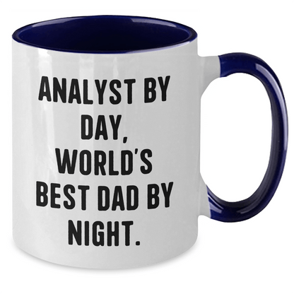 Funny Analyst Gifts, World's Best Dad By Night Two Tone Coffee Mug, Graduation Unique Gifts from Dad to Analyst, 11oz Ceramic Mug - Victory Thru Vision