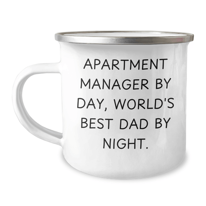 Funny Apartment Manager Gifts for Him, Camping Mug with Quote 'Apartment Manager By Day, World's Best Dad By Night.' from Family, Unique Graduation Gift Ideas - Victory Thru Vision