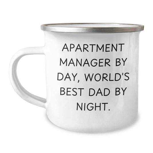 Funny Apartment Manager Gifts for Him, Camping Mug with Quote 'Apartment Manager By Day, World's Best Dad By Night.' from Family, Unique Graduation Gift Ideas - Victory Thru Vision