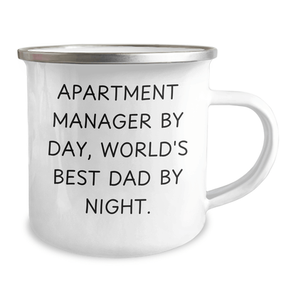 Funny Apartment Manager Gifts for Him, Camping Mug with Quote 'Apartment Manager By Day, World's Best Dad By Night.' from Family, Unique Graduation Gift Ideas - Victory Thru Vision