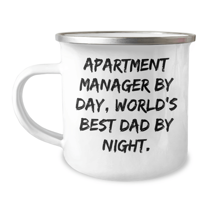 Funny Apartment Manager Gifts from Men to Friends, Apartment Manager By Day, World's Best Dad By Night. Camping Mug for Graduation Unique Gifts - Victory Thru Vision