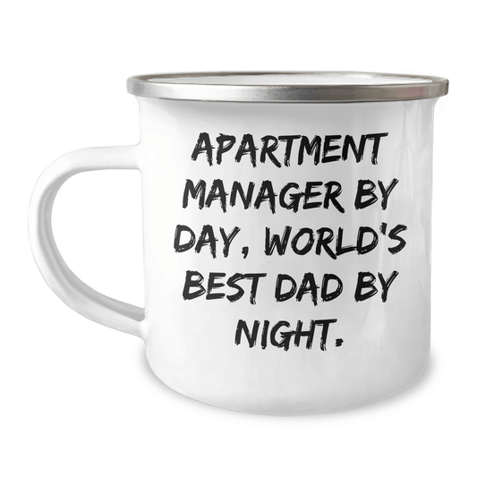 Funny Apartment Manager Gifts from Men to Friends, Apartment Manager By Day, World's Best Dad By Night. Camping Mug for Graduation Unique Gifts - Victory Thru Vision