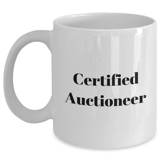 Funny Auctioneer Gifts for Men from Friends - Certified Auctioneer Quote on White Coffee Mug - Father's Day Unique Gifts - Victory Thru Vision