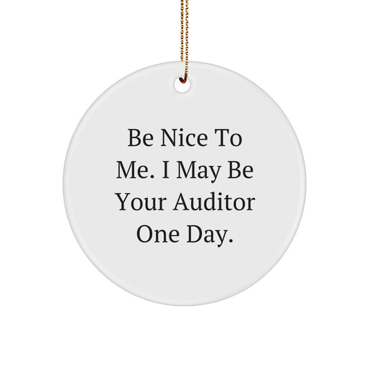 Funny Auditor Gifts for Men, Women, or Friends - 'Be Nice To Me. I May Be Your Auditor One Day.' Circle Ornament, Christmas Unique Gifts from Family - Victory Thru Vision