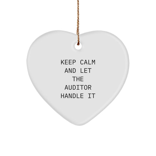 Funny Auditor Gifts for Men, Women, or Friends - Keep Calm And Let The Auditor Handle It Heart Ornament, White, 2.75" Tall, Perfect for Christmas - Victory Thru Vision
