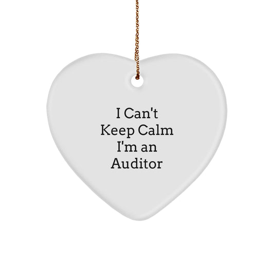 Funny Auditor Gifts from Friends and Family - 'I Can't Keep Calm I'm An Auditor' Heart Ornament for Christmas - Victory Thru Vision