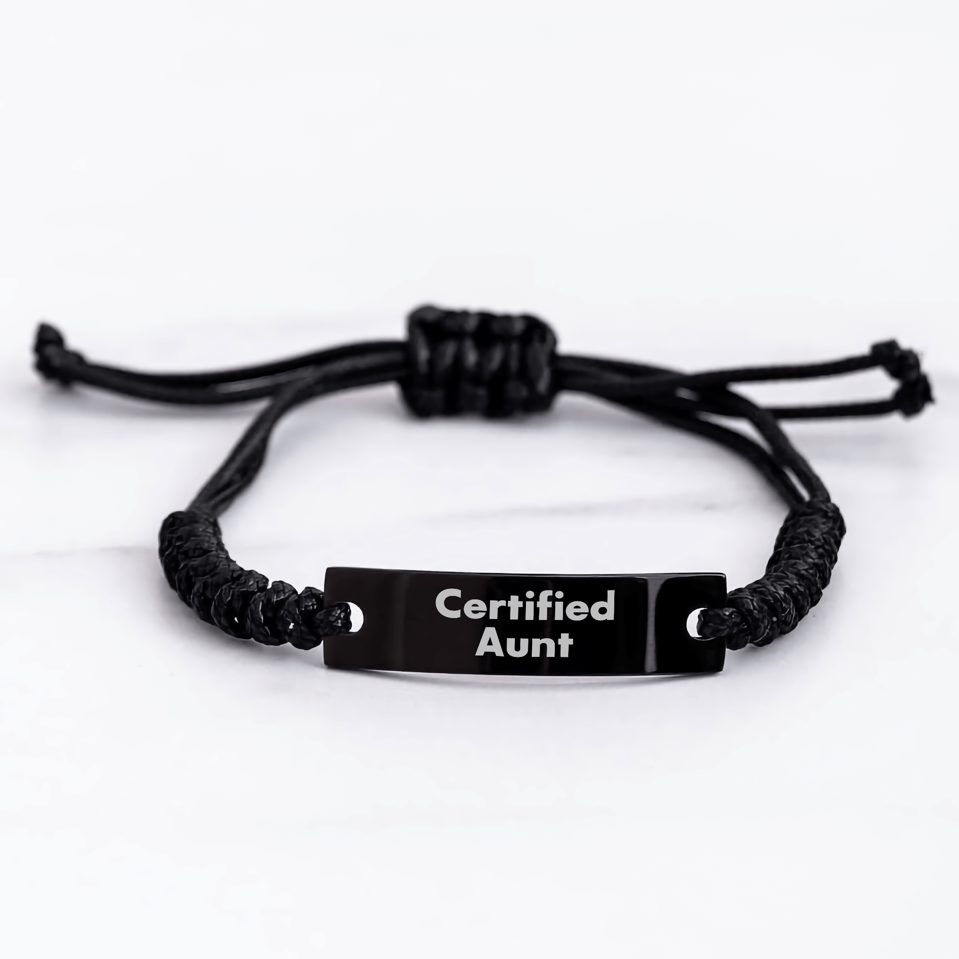 Funny Aunt Gifts, Rope Bracelet with Certified Aunt Quote, Adjustable Black Stainless Steel, Perfect for Father's Day Unique Gifts from Aunt to Men, Unique Aunt Jewelry - Victory Thru Vision 
