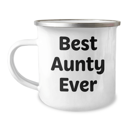 Funny Aunty Gifts for Her, Best Aunty Ever Quote, 12 oz Camping Mug, Gifts from Family for Father's Day - Victory Thru Vision 