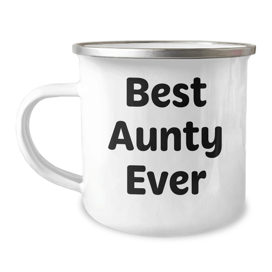 Funny Aunty Gifts for Her, Best Aunty Ever Quote, 12 oz Camping Mug, Gifts from Family for Father's Day - Victory Thru Vision 