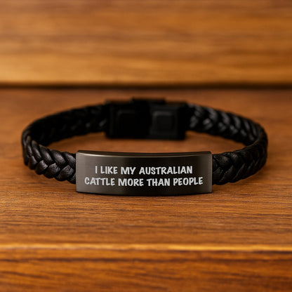 Funny Australian Cattle Dog Gifts for Men, I Like My Australian Cattle More Than People Interlaced Leather Bracelet, Birthday Unique Gifts from Friends, Coworkers, Family - Victory Thru Vision