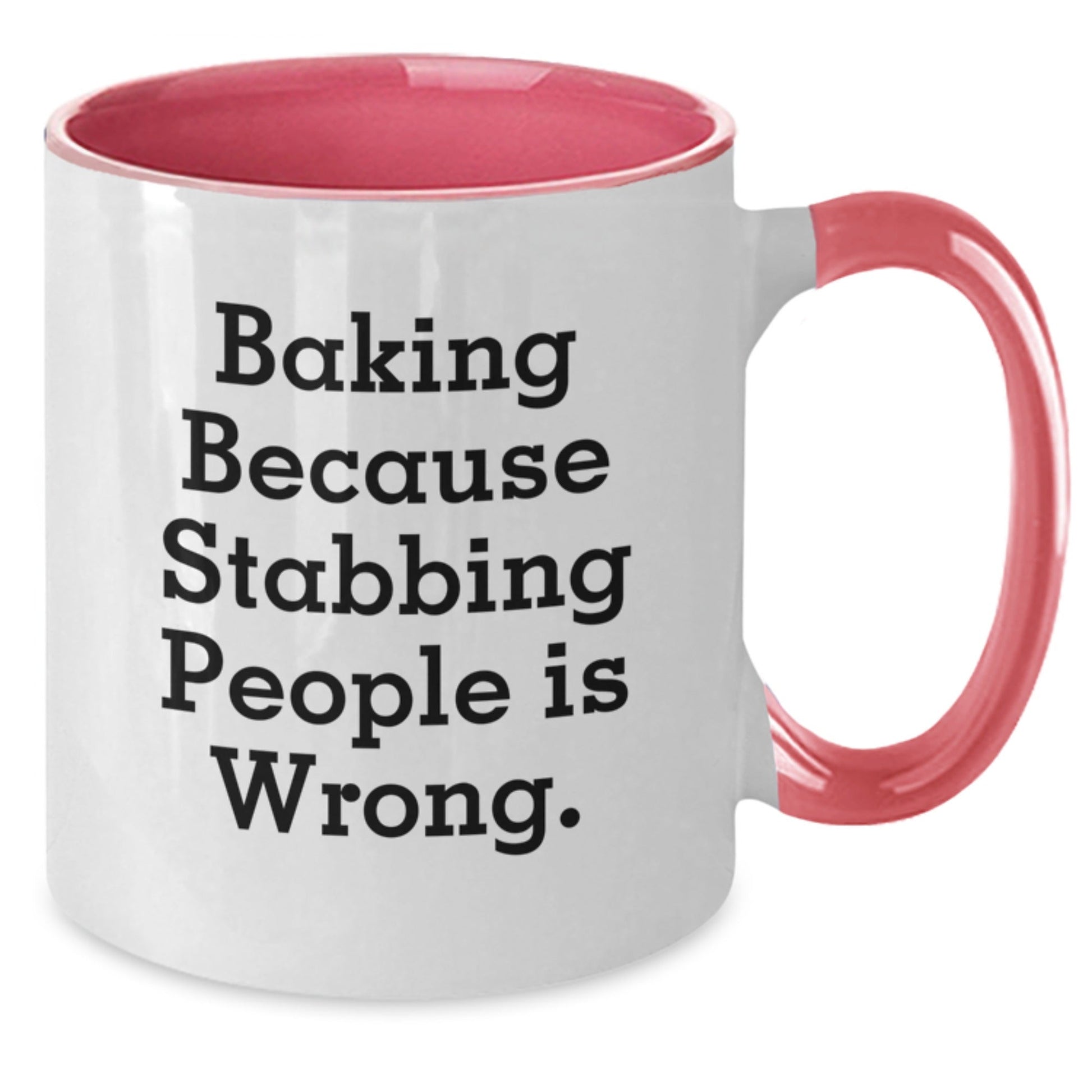 Funny Baking Gifts for Graduation, Two Tone Coffee Mug with 'Baking Because Stabbing People Is Wrong.' Quote, Perfect for Friends, Family, or Coworkers - Victory Thru Vision