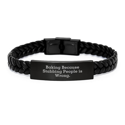 Funny Baking Gifts for Her, Interlaced Leather Graduation Wristband, Stainless Steel and PU Leather Combination, 7.87 inches Long, Gifts from Women to Baking Friends - Victory Thru Vision