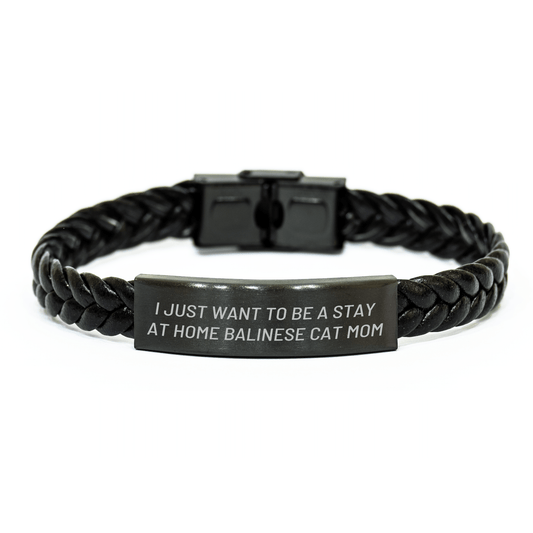 Funny Balinese Cat Mom's Gift for Men - Interlaced Leather Bracelet from Friends for Father's Day - Victory Thru Vision 
