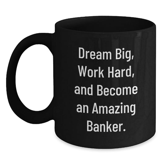 Funny Banker Gifts for Him from Friends - Inspirational Black Coffee Mug for Graduation - Victory Thru Vision