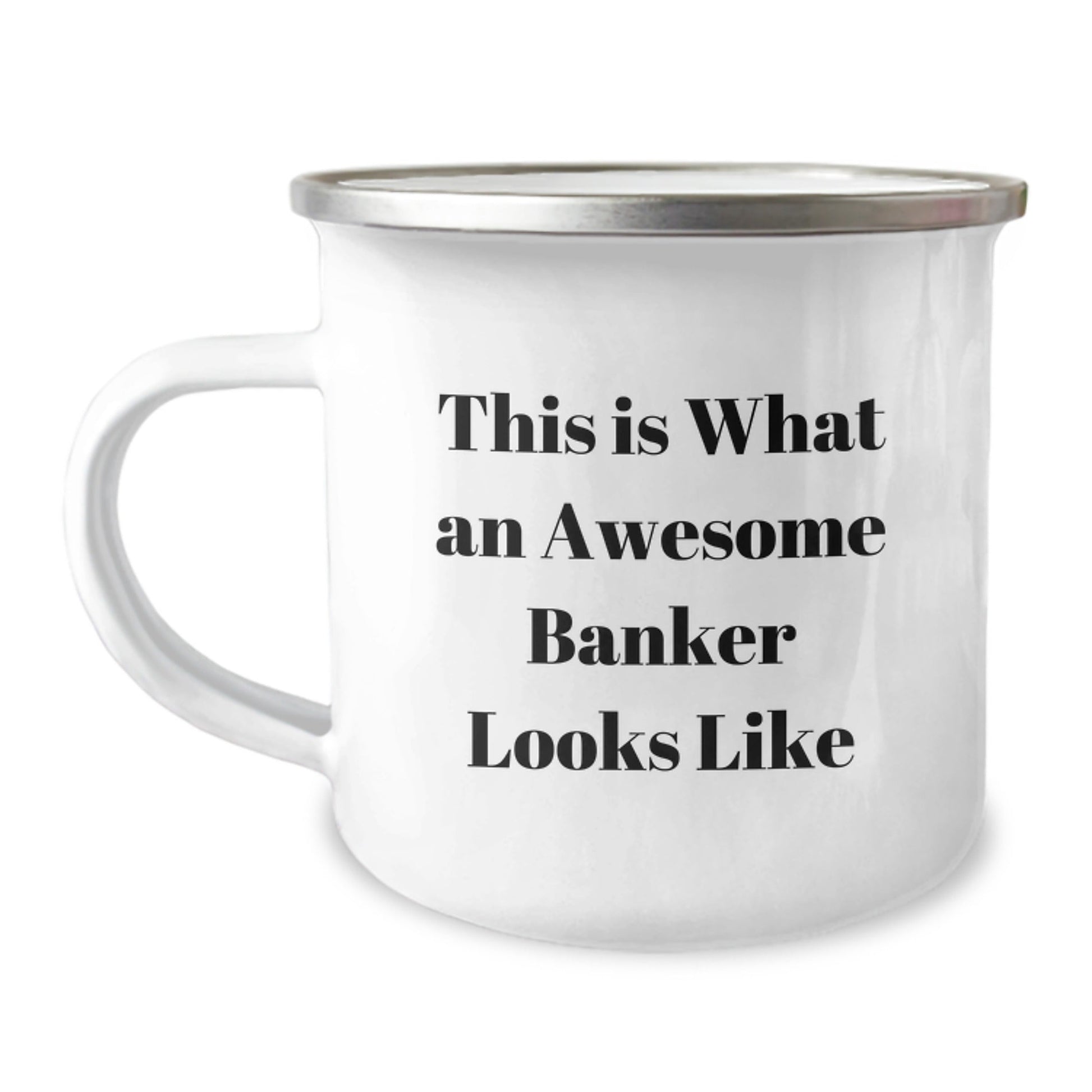 Funny Banker Gifts Graduation Unique Gifts from Friends to Awesome Banker Men, Camping Mug with Inspirational Quote, 12 oz Stainless Steel with Enamel Finish - Victory Thru Vision